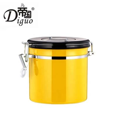 China 2021 Minimalist Amazon Hot Sale 800ml 28Oz 250g Yellow Color Stainless Steel Airtight Sealed Canister For Sugar Food Coffee Bean Tea for sale