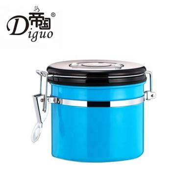 China Diguo 800ml 28Oz 250g Popular Minimalist Blue Color Stainless Steel Airtight Sealed Canister For Sugar Food Coffee Bean Tea for sale