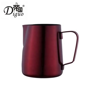 China Diguo Red Color Olecranon Stainless Steel Pull Flower Espresso Viable Manual Milk Jug 350ml 600ml 1000ml Garland Cup For Latte for sale