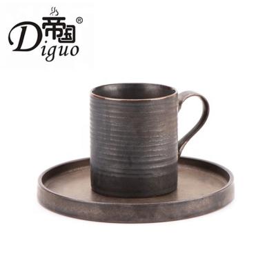 China Diguo Viable Black Clay Coffee Cup With Ceramic Saucer 200ml for sale