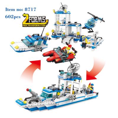 China Intelligence Development 602Pcs City Series Marine Police Station Helicopter And Ship Building Block Bricks Educational Toys For Children for sale