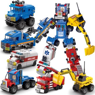 China Deformation Toys BROTHER 6 Deformation LELE Toys IN 1 Police Car Fire Truck Deformation Building Toy Legos Educational Building Blocks for sale