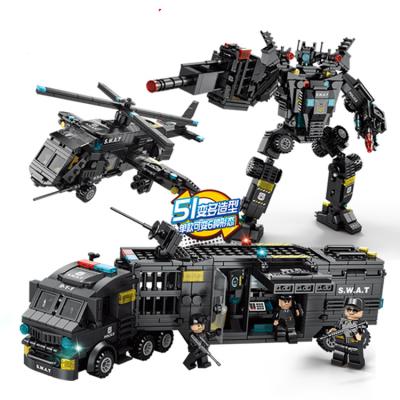 China Hot Selling DIY Building Brick Amazon Promotion Gift Bag Police Order Building Car Transform Robot Helicopter Building Blocks Set for sale