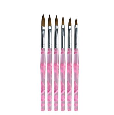 China NAIL 6 Pcs/Set Nylon Hair Nail Brushes Pink Handle Acrylic Brush Pen Nail Carving Drawing Tools for sale