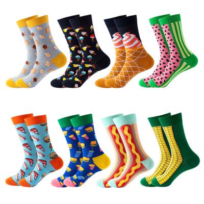 China Funny Happy Logo OEM Anti-Fault Design Cotton Men Socks Food Watermelon Hamburger Corn Egg Crew Socks Custom Men for sale