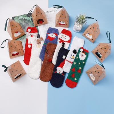 China Wholesale QUICK DRY Coral Velvet Christmas Socks Cute Cartoon House Floor Socks Kid Warm Socks for sale