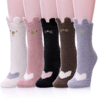 China Hot Sale QUICK DRY Cute Animal Face Thick Winter Bangs Fuzzy Women Cartoon Thermal Socks Warm for sale