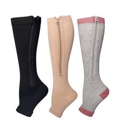 China QUICK DRY Nylon Open Toe Compression Socks Zipper Compression Boots Safe Guard Leg Support Sleeve for sale