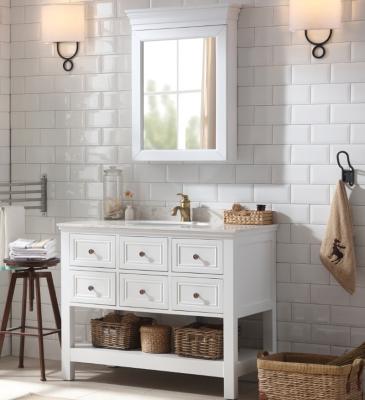 China Traditional Simple Style Floor Standing Vinity White With Single Sink Bathroom Cabinet Solid Wood Vanity for sale