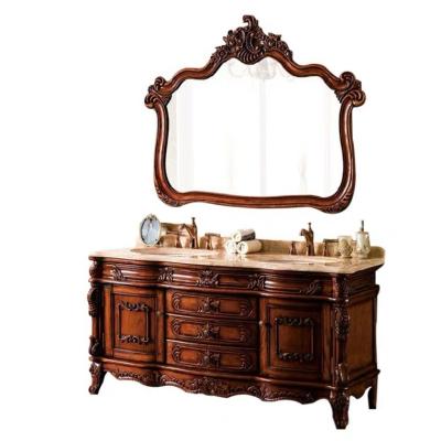 China 2022 ZCDX Traditional Design Classic Bathroom Sink Luxury Wood Carved Vanity With Mirror for sale