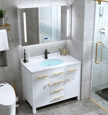 China 2022 ZCDX New Modern Style LED Mirror White Floor Standing Bathroom Vanity Set With Single Sink for sale