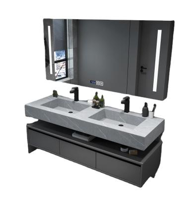 China Modern Floating Bath Double Sink Modern Bathroom Vanity Top Cabinet Sets With Sink for sale