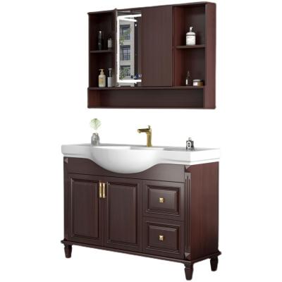 China Modern Luxury European Style Black Brown Bathroom Vanity Cabinet Furniture With Basin For Home for sale