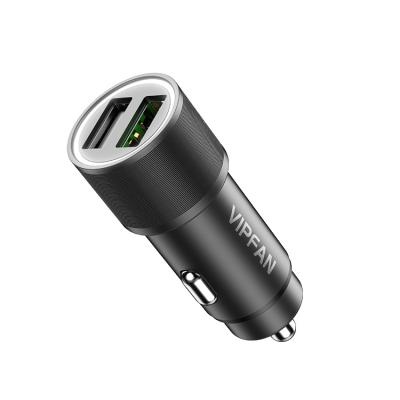 China VIPFAN Metal 30W Fast Charging Mobile Car Charger Dual USB Car Cmpatioble Adapter With iPhne Samsung HUAWEI for sale