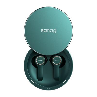 China CVC noise/zero delay sale Sanag J5 CVC zero noise canceling best genuine BT tws wireless earbuds with cover aluminum sliding charging compartment for sale