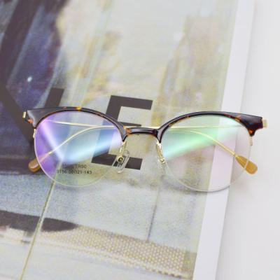 China Wholesale Price Fashion Design TR90 Metal Lens Optical Eyeglasses Clear Rimless Optical Frame Half Frame for sale