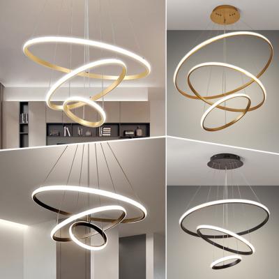 China Modern Noble Gold Iron Round Ring Mounted Ceiling Art Deco Lighting Chandeliers Pendant Lights For Home for sale