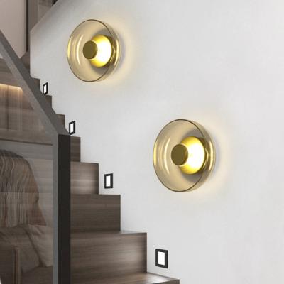 China Modern Nordic European Hotel Home Living Room Bedroom Bedside Decoration Iron Metal Glass LED Wall Light for sale