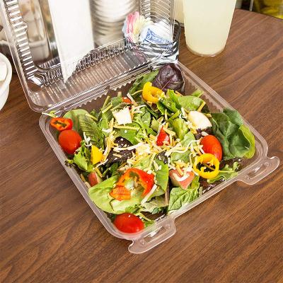 China Disposable Customization Plastic PET One Compartment Clear Hinged container Rectangular Plastic Salad container for sale