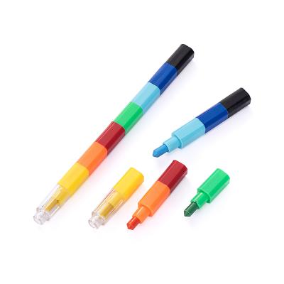 China Kids Drawing Toys 7 Colors Superimposable Building Blocks Crayon Oil Painting Stick Educational Toys Wax Crayon Drawing Toys For Children for sale