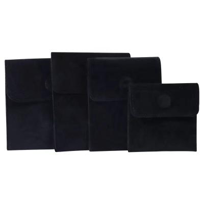 China Custom Reusable Suede Envelope Jewelry Pouch Black Hot Stamped Jewelry Pouch With Holder for sale