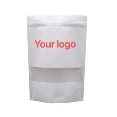 China Disposable 2022 Customized Brown Resealable White Stand Up Zipper Kraft Paper Food Bag With Window And Zipper for sale