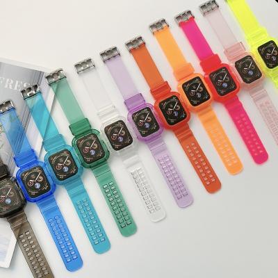 China Colorful Sport Clear Soft TPU Silicone Watchband With Case For Apple Watch 7 6 Glacier Straps 44mm 41mm 45mm Luxury Watch Band for sale