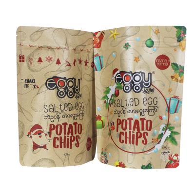 China Eco Friendly Food Kraft Paper Packaging Recycle Stand Up Food Snack Pouch Dry Paper Bag for sale