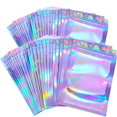 China Wholesale Gift Eyelashes Packaging Clear Holographic Laser Hologram Zipper Cosmetic Bag For Lash Packaging for sale