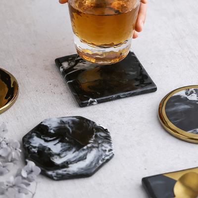 China Modern Western Style Porcelain Coffee Mug Mat Black Marble Ceramic Cup Coasters For Drinks for sale