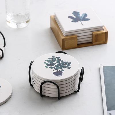 China Sustainable Western Restaurant Used Leaf Shape Square Pattern Coffee Drinks Ceramic Cup Coasters Set 6 for sale