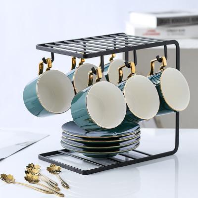 China Custom Nordic Saucer Coffee Drinkware Afternoon Tea Time Logo Luxury Ceramic Tea Cups Viable Cup Set With Stand for sale