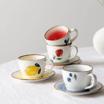 China Sustainable New Arrivals Style Vintage Porcelain Hand Painted Tea Cups Ceramic Coffee Cup And Saucer Set For Coffee for sale