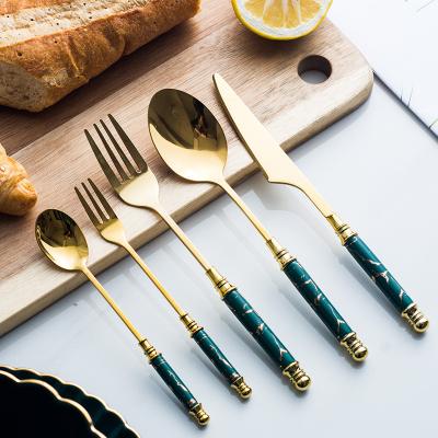 China Modern Design Lxury Flatware Occidenta Restaurantl Marble Stainless Steel Cutlery Set Viable Spoon and Fork Set for sale