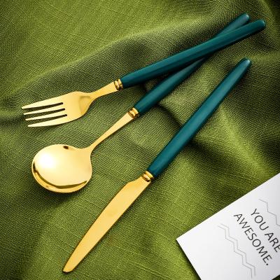 China Sustainable Western Restaurant Used Stainless Flatware Knife Spoon And Fork Set Reusable Luxury Gold Stainless Steel Cutlery Set for sale