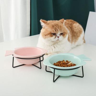 China Creative Stocked Design Pet Supplies Fish Shape Non-slip Pet Feeding Bowl Ceramic Dog Cat Food Bowl for sale