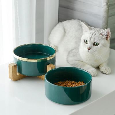 China Factory Direct Selling Sublimation Double Pet Bowl Raised Pet Food Stored Ceramic Bowl for Cats and Dogs for sale