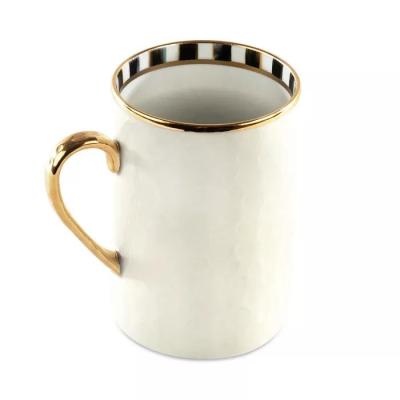 China European Unique Cheap Viable Design Fancy Style Black White Luxury Ceramic Mugs With Gold Handle for sale