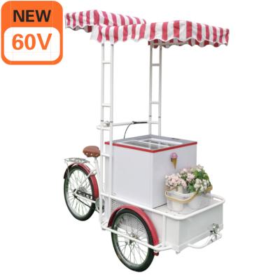 China New Store Market Scenic Area Park Commercial Supplying DC 60v Rechargeable Battery Attractive Ice Cream Freezer With Bike for sale