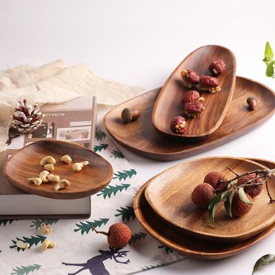 China Factory Viable Home Dinner Reusable Outdoor Set Dish Solid Wood Fruit Dish Irregular Wooden Dish for sale