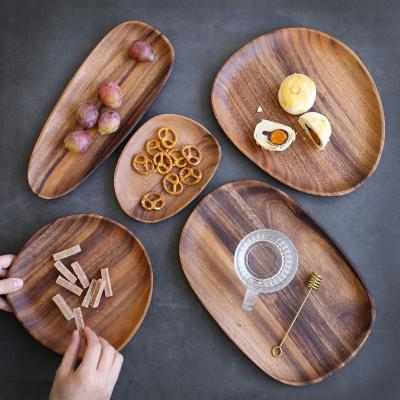 China Small Acacia Mangium Household Living Room Snack Sustainable Share Wooden Tray Fruit Breakfast Saucer Personalized Dish for Steak for sale