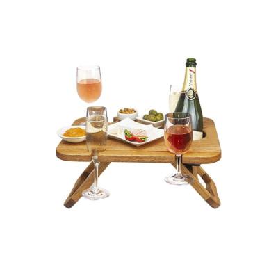 China Modern Outdoor Food Serving Portable Wooden Picnic Wine Tray Table with Folding Legs for sale