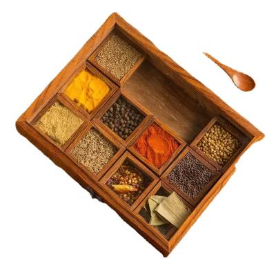 China Handmade Spice Storage Box Wooden Box Kitchen Supplies Multigrid Seasoning Wooden Box for sale