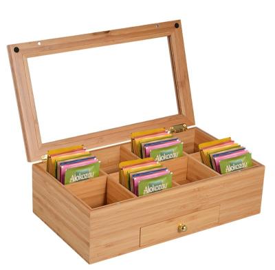 China Large Bamboo Wooden Craft Tea Box 8 Grid Bamboo Coffee Tea Box Solid Wood Box for sale