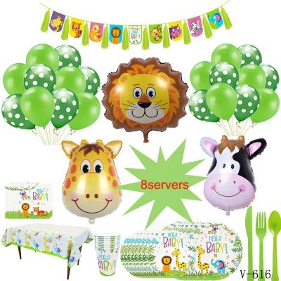 China Green Safari Animal Birthday Party Supplies Theme Party Supplies Baby Dishes Decoration Hello Cups Set Banner Green for sale