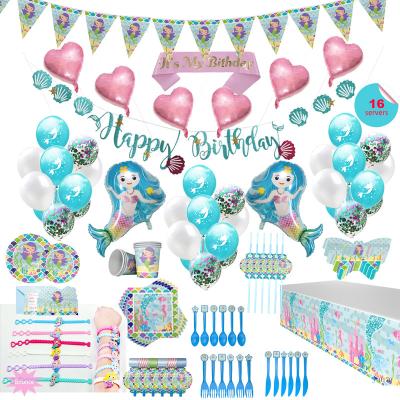 China 2020 Decoration Girl Party Supplies Mermaid Theme Blue Under The Sea Decorations Set for sale