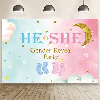 China Fabric He Or She Kind Of Baby Reveal Party Supplies Background For Photography for sale