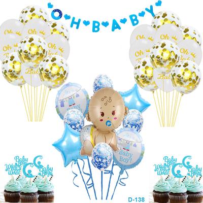 China Decoraive OH baby blue baby shower event decor items including baby shower banner, balloons and cake toppers for sale