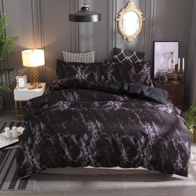 China Anti-Static Black Marble Comforter Set Black With Gray Gray White Streaks Modern Pattern Printed Soft Microfiber Bedding for sale