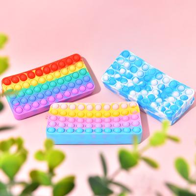 China Environmentally Friendly Stationery Storage Box Silicone Pencil Case Rainbow Color Large Capacity Storage Bag Toy Pop Box for sale